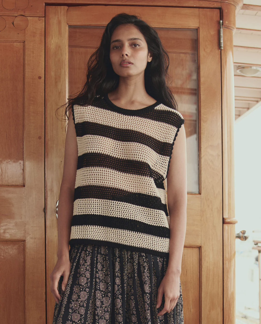 THE-GREAT-LOOK-1-THE-CROCHET-SWEATER-SHELL-BLACK-AND-CREAM-THE-CANARY-SKIRT-BLACK-AND-CREAM-TOKEN-FL